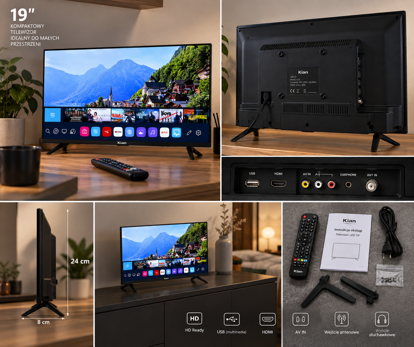 Telewizor LED 19" DVB-T2/HEVC (H.265)